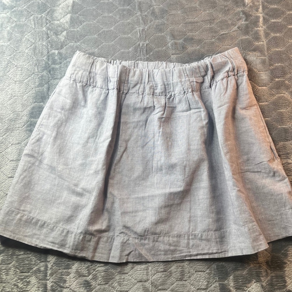 J.Crew Blue Linen Cotton Blend Chambray Elastic Waist Mini Skirt Size 6 Pocket